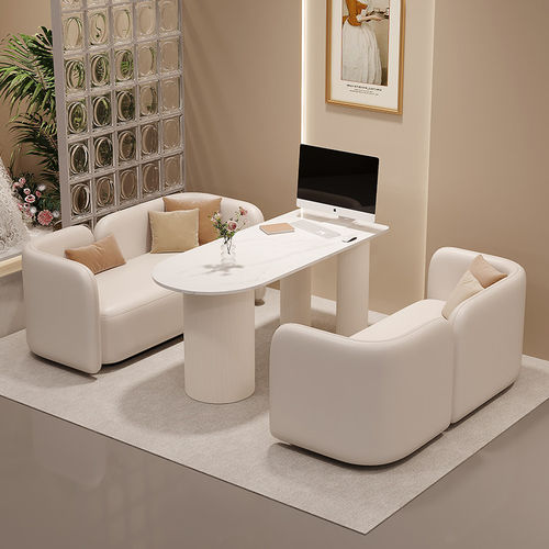 奶油风美容院洽谈桌椅组