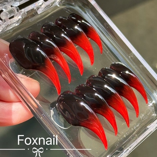 红黑渐变下勾形鹰爪龙爪手工兽爪美甲小众个性欧美cos万圣节女巫