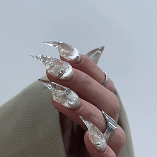 爆闪钢珠超短龙甲短款猫爪子美甲可爱猫眼个性龙爪穿戴甲透明蹦迪