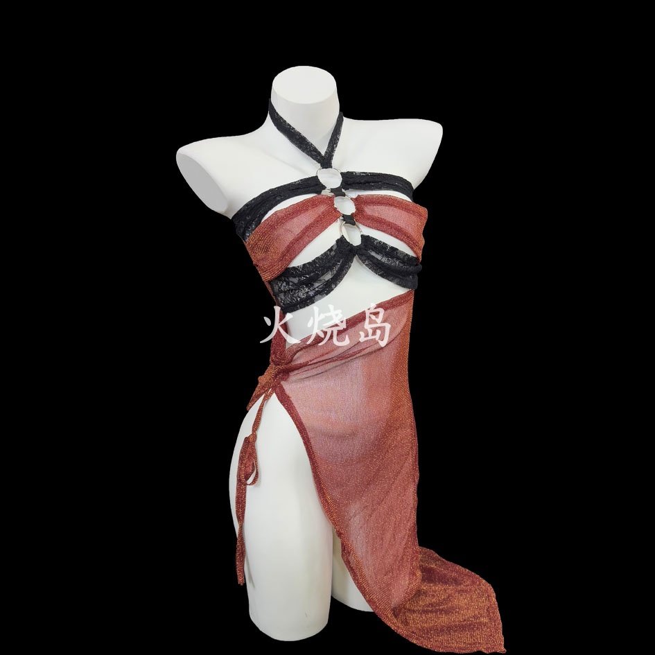 性感-幽梦红姬复古挂脖长裙