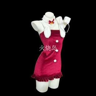 火烧岛 性感圣诞跨年夜兔女郎包臀裙丝绒套装