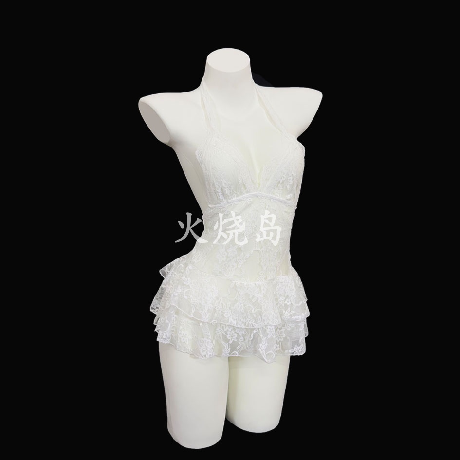 性感挂脖透视蕾丝超短裙