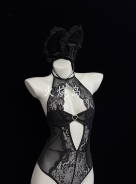 火烧岛 性感纯欲风蕾丝拼接透视连体衣