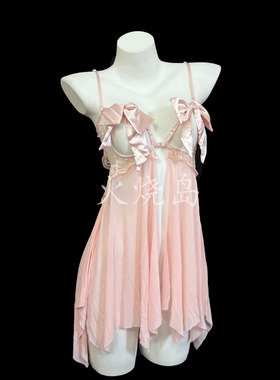 火烧岛 性感蕾丝网纱不规则蝴蝶结睡裙