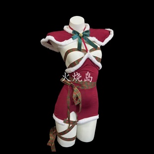 火烧岛 跨年夜圣诞兔女郎cos套装毛绒披肩蝴蝶结装饰配件