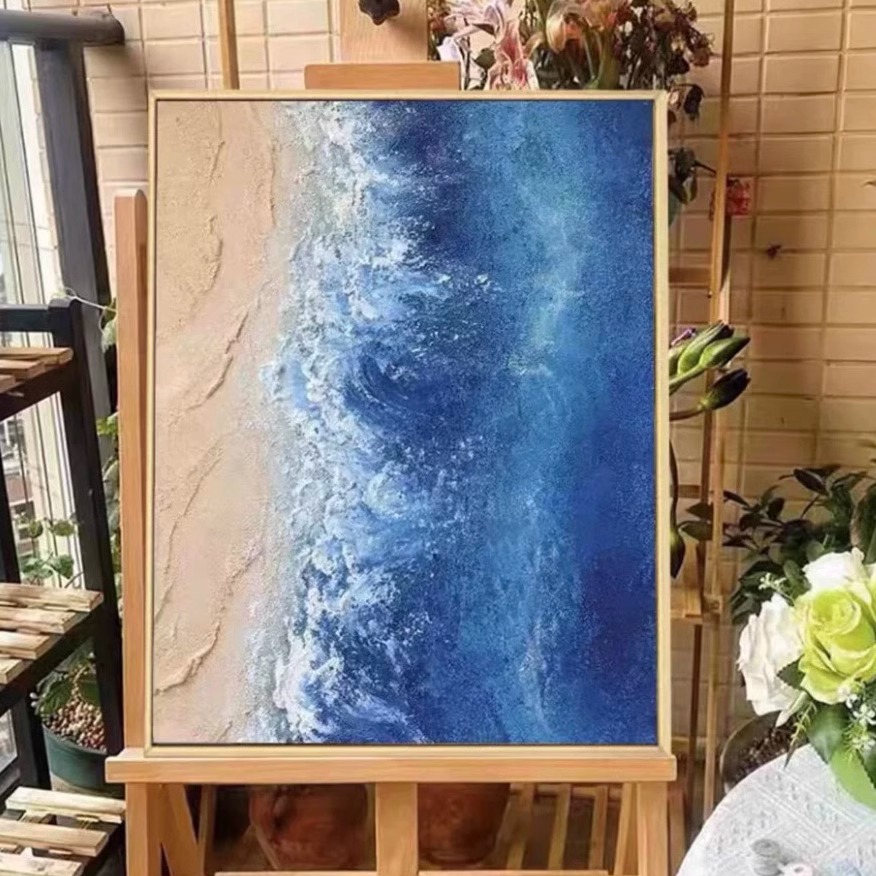 谨若diy海浪肌理画材料包惬意海滩手工立体丙烯石膏沙滩家装饰画图片