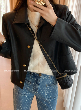 曼城黑金曲~ 高级感黑色皮衣女秋季新款小个子时髦短外套