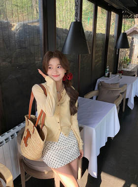 ~100%绵羊毛黄色针织开衫女上衣薄款防晒空调衫2025春季新款