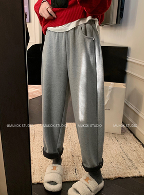 过冬绵羊裤~休闲卫裤女小个子高腰加厚垂感百搭哈伦裤