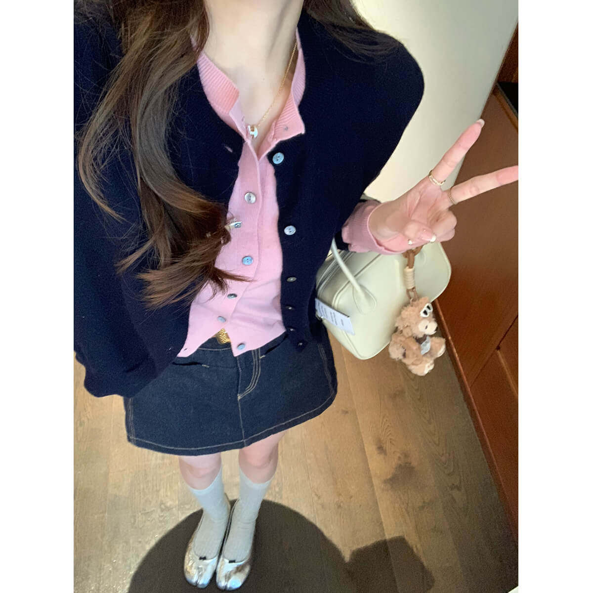 穿搭公式~100%羊毛灰色针织开衫