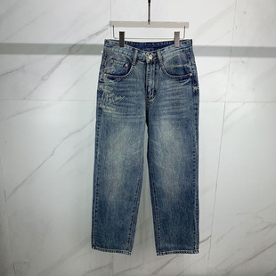 字母印花水洗直筒牛仔裤 休闲宽松阔腿长裤 男士 美式 韩版 26春夏新款