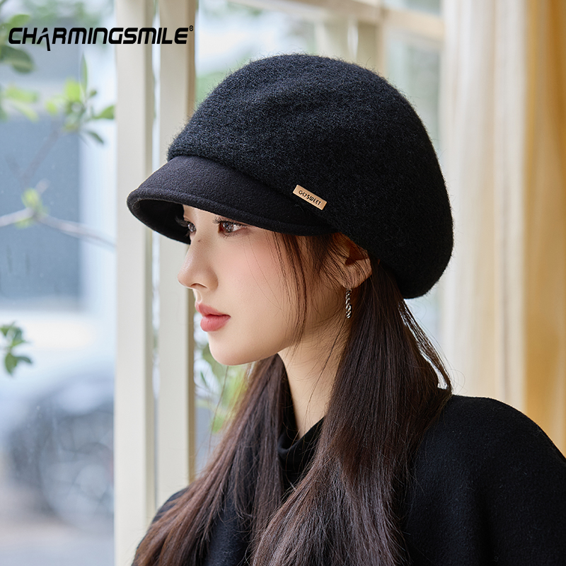 针织贝雷帽女秋冬季显脸小复古气质八角帽大头围英伦画家报童帽