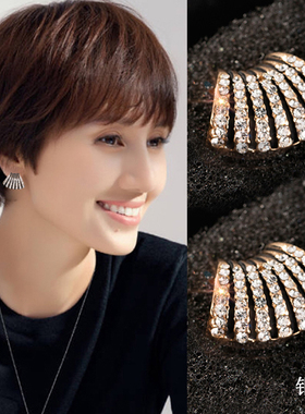 短发耳饰黑色耳环2023年新款潮几何纹路气质高级感大气耳钉女纯银