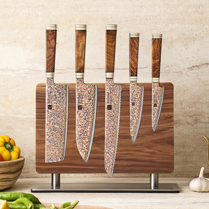 信作三色铜大马士革钢菜刀套装