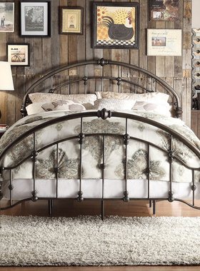 地中海铁艺床婚床复古铁床单人双人床欧式美式公主儿童床架学生床