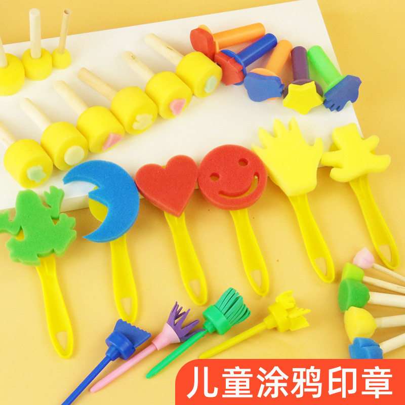 儿童美术材料圆形海绵刷绘画涂鸦工具蘑菇头印章 幼儿园diy拓印画