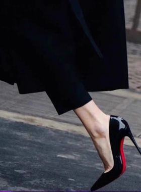 高跟鞋性感床上单鞋女细跟2025春季新款高级感黑色侧空红底凉鞋