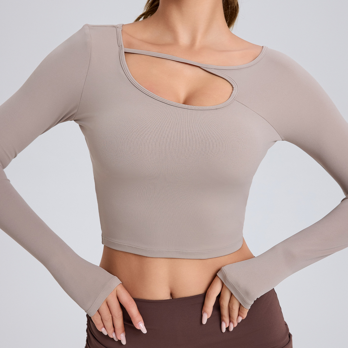 NULS瑜伽服上衣女士长袖带胸垫镂空显瘦运动跑步休闲训练健身服