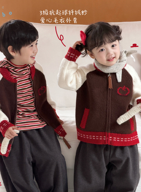 bi8bo圣诞儿童服装开衫毛衣年服2025年冬季衣服新年红色外套31906