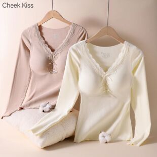 蕾丝花边保暖内衣少女学生纯欲bm秋衣秋裤套装内搭外穿打底衫冬季