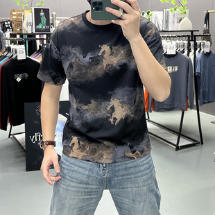 新款 打底衫 马年高街风短袖 半袖 男t T恤男圆领印花潮流上衣时尚 夏季