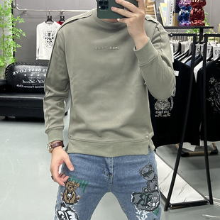 秋冬新款男士简约卫衣高品质字母潮宽松圆领长袖上衣时尚百搭休闲