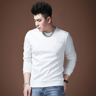 欧货秋冬款净色卫衣男装上衣圆领纯色简约长袖打底衫修身秋衣加绒