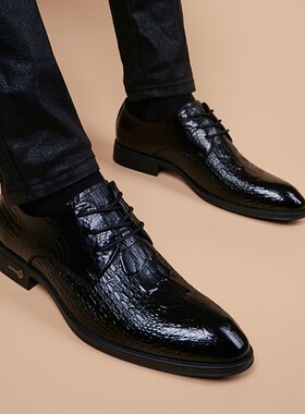 冬季皮鞋男韩版英伦潮流鞋子男士尖头内增高休闲加绒商务正装皮鞋