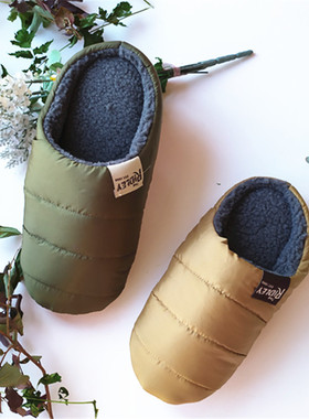 冬季情侣款行缝丝绵包头简约轻便可机洗月子孕妇软底保暖棉拖鞋