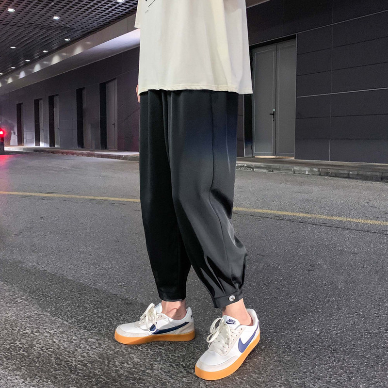 春季新款宽松冰丝休闲裤男大码束脚坠感哈伦九分男裤jK91-特P30，男装休闲裤，电商C305A