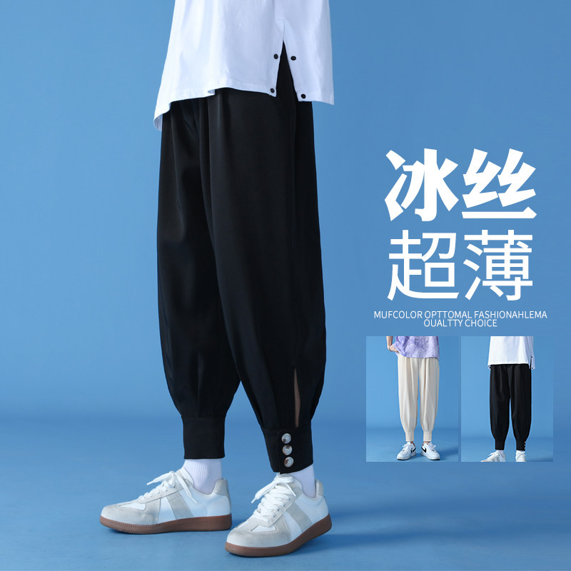 夏季新款冰丝裤子男韩版潮流休闲裤宽松小脚九分裤男K9838-P40图片