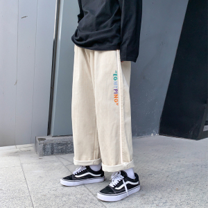 2021春款灯芯绒休闲长裤韩版潮流宽松阔腿直筒裤W图片