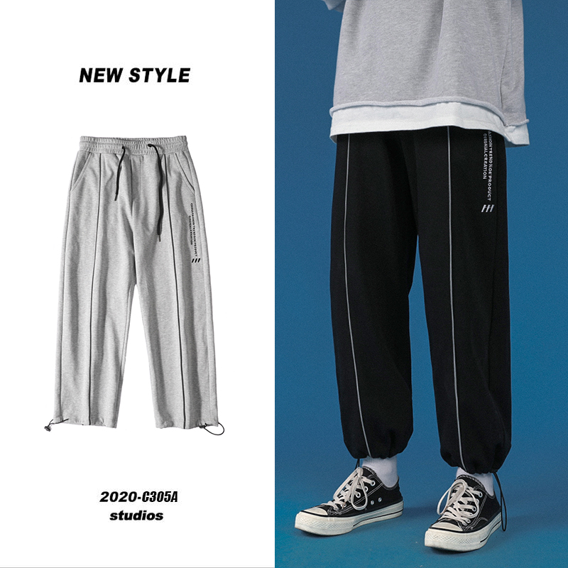 Casual pants men's and Korean fashionable reflective stripe contrast sports pants