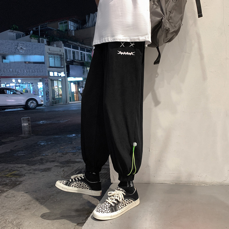 春夏新款潮流哈伦冰丝休闲裤宽松大码坠感束脚九分裤男F图片