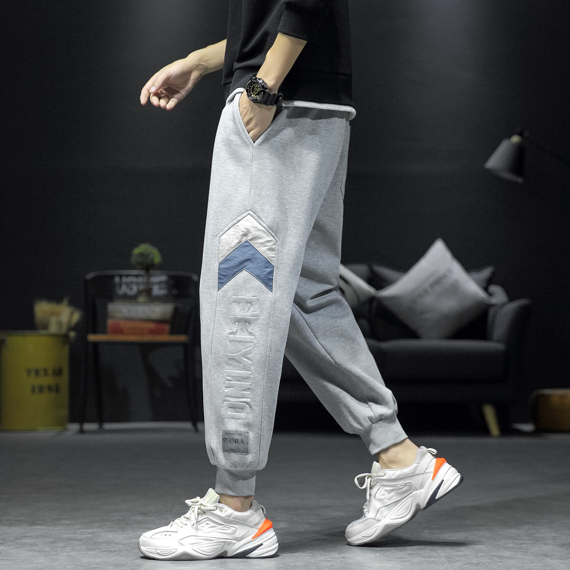 Reflective Leggings men's loose and trendy casual pants sports Terry pants