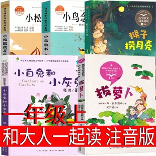 全套5册拔萝卜小学生课外阅读注音托尔斯泰小鸟念书小白兔和小灰兔猴子捞月亮绘本小松鼠找花生小鸟念书一二三年级1-2-3年级注音版