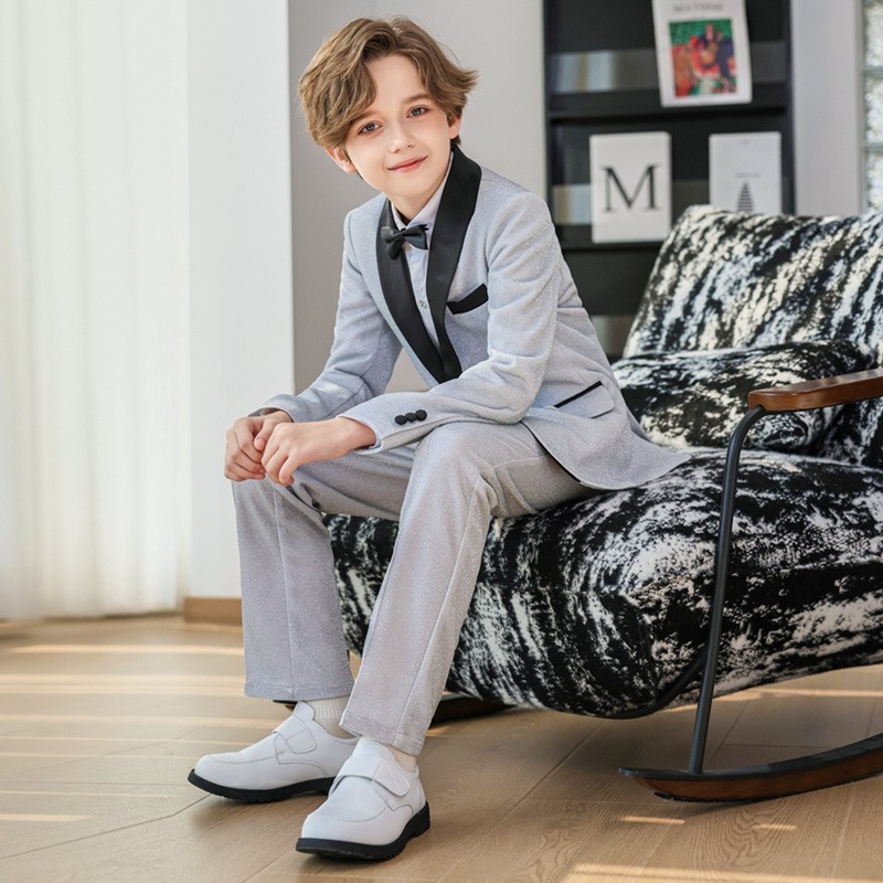 男童主持人西服套装大童儿童闪亮礼服轻奢小众高端男孩青少年西装