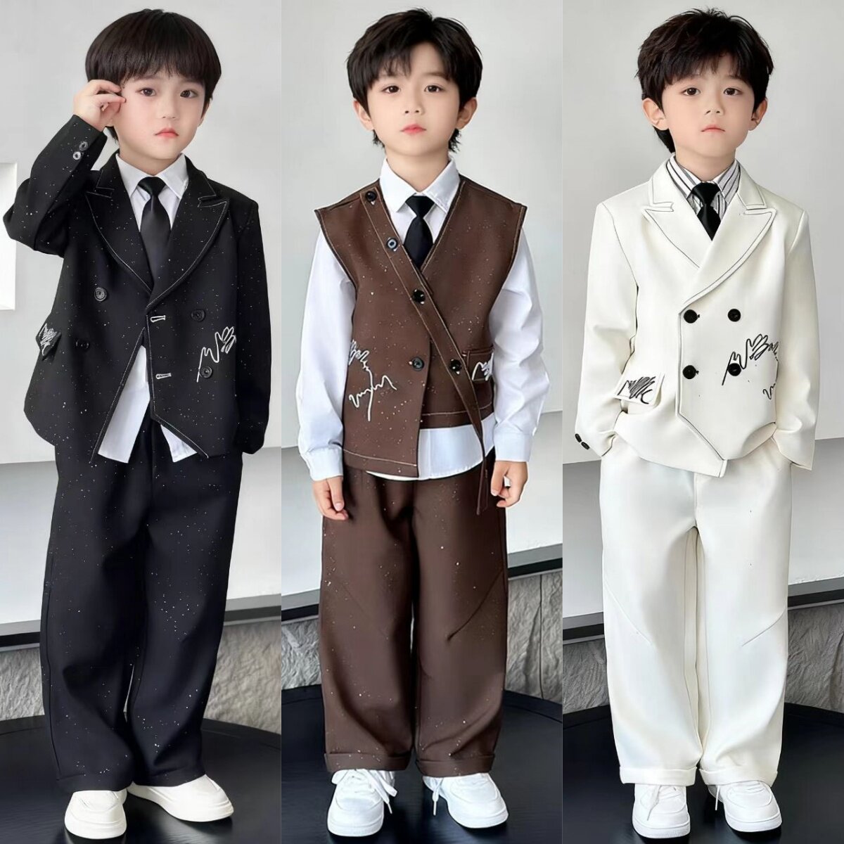 男童演讲比赛朗诵演出服儿童复古港风服装礼服闪闪模特走秀演出服