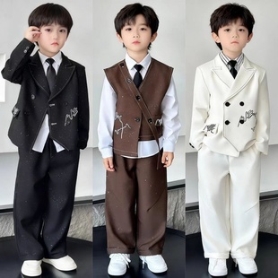 男童演讲比赛朗诵演出服儿童复古港风服装礼服闪闪模特走秀演出服