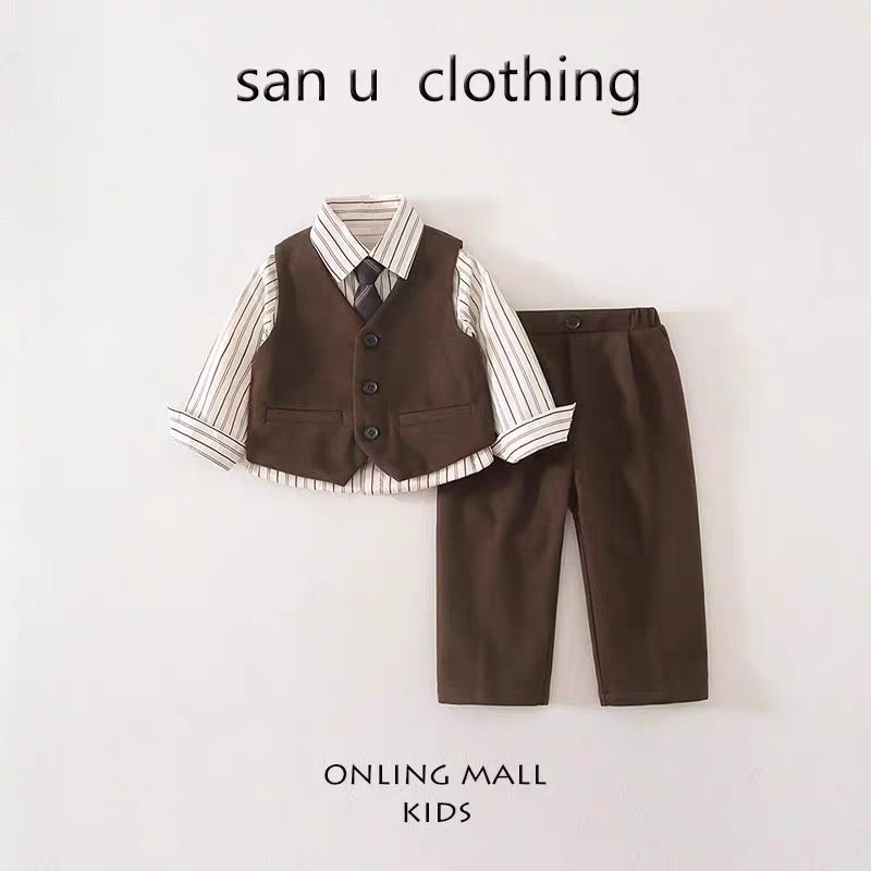 男宝洋气套装小西装花童小男孩礼服周岁男童马甲生日西装套装儿童