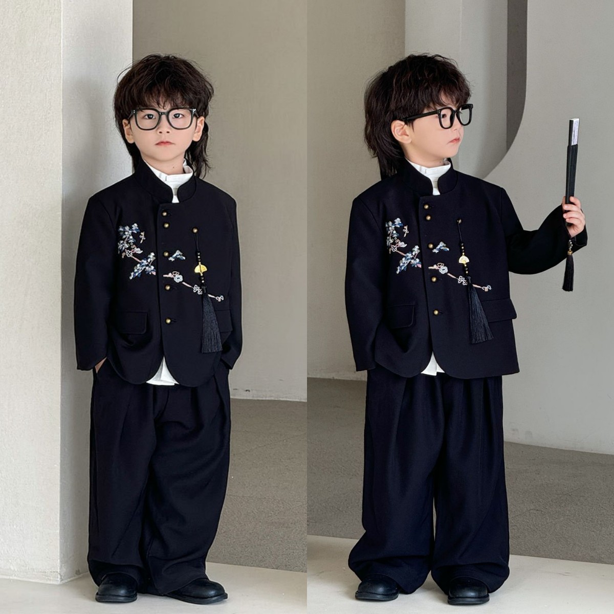 男童西装套装口才演出服男孩朗诵礼服小少爷新中式国风中山装儿童