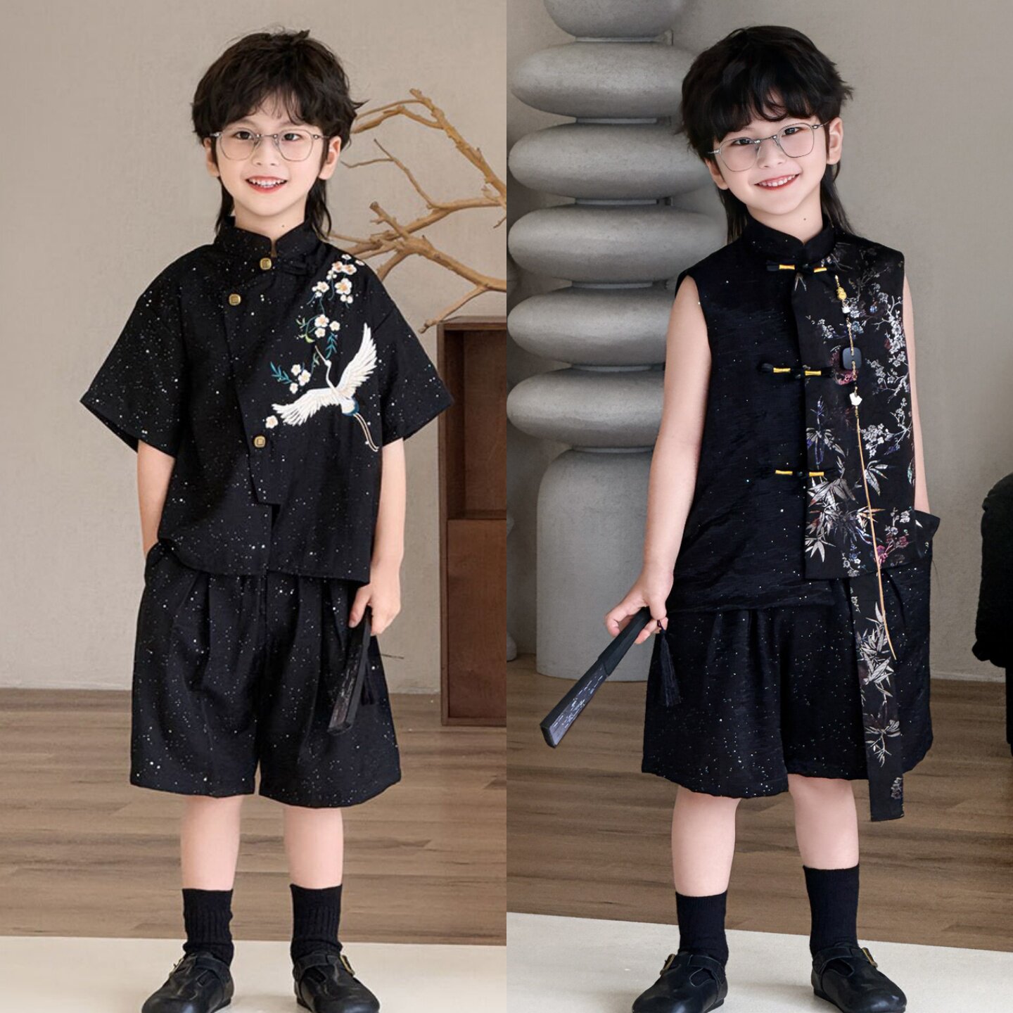 儿童男款唐装2026新中式少爷装夏季薄款国风汉服套装童装古风帅气图片