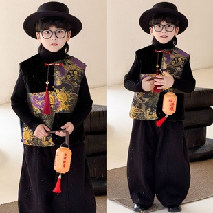 儿童拜冬年服喜庆风新中式冬装男童2026拜年服新年服装男宝宝马甲
