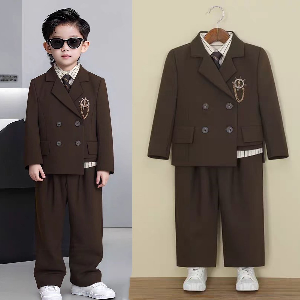 小男孩西装套装儿童复古港风演出服礼服小主持人西服男童模特走秀
