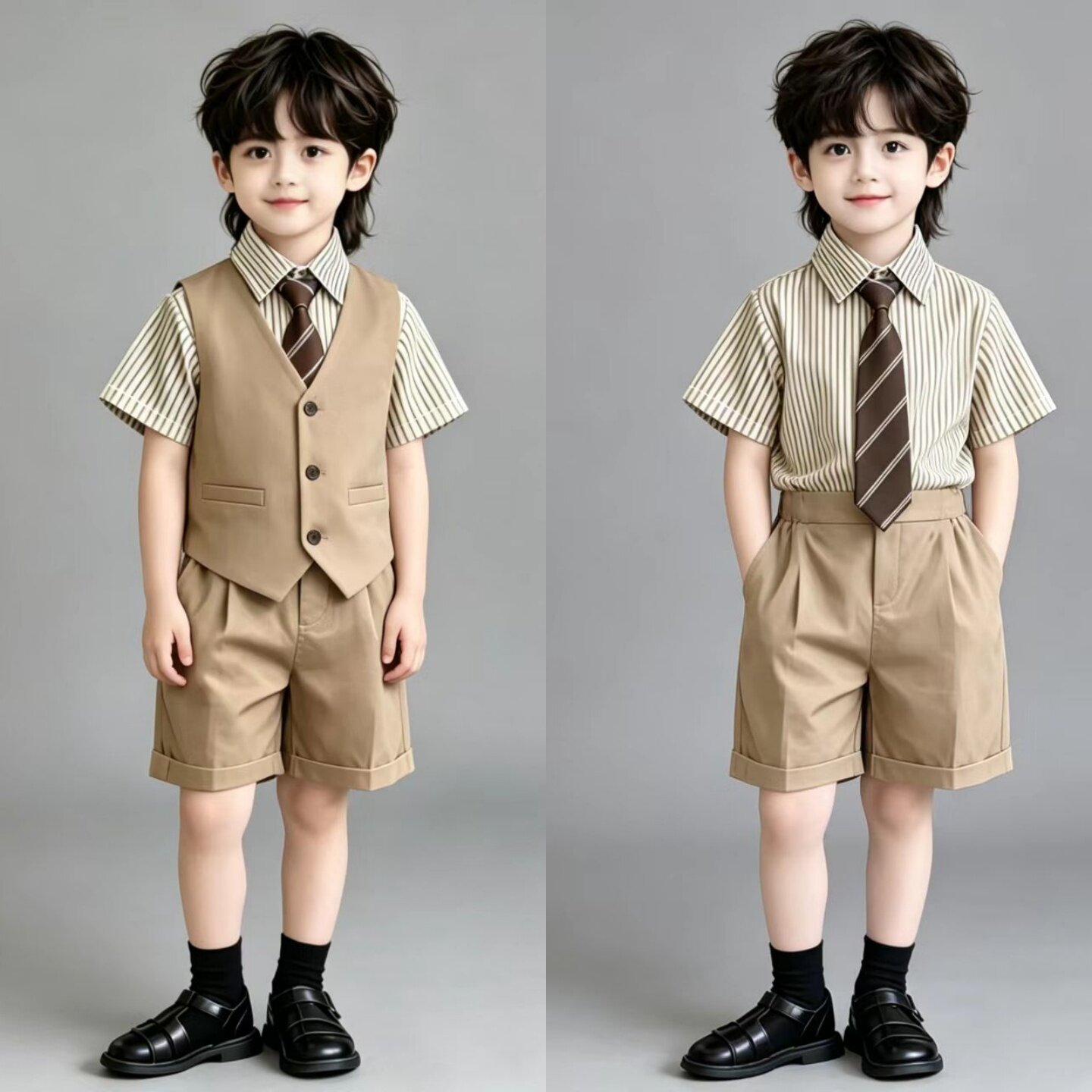 六一儿童节主持人服装男生高级感礼服幼儿园毕业短袖西装套装夏季