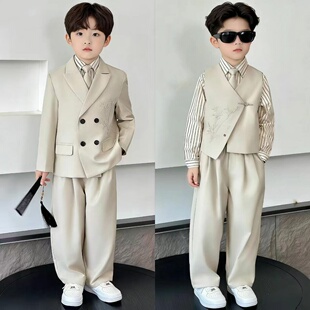 儿童新中式西装男童西服套装男孩小主持人演讲服装幼儿园毕业礼服