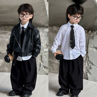 男童西装春秋机车夹克皮衣外套2025新款秋季儿童西服宝宝潮牌童装