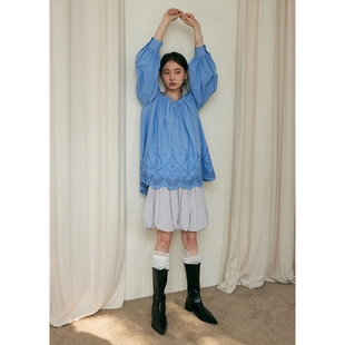 BLUEerror a字裙夏 宽松高腰黑色花苞裙短裙半身裙女显瘦休闲短款