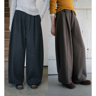 毛呢阔腿裤 长裤 羊毛加厚休闲裤 子冬季 女保暖宽松灰色裤 BLUEerror