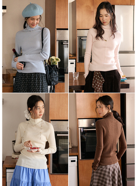 BLUEerror 全羊毛高领白色针织打底衫女慵懒修身显瘦内搭毛衣秋冬